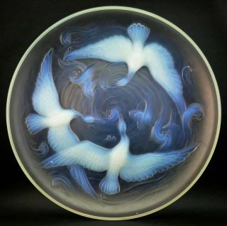 C1934,  Antique Art Deco French Verlys Opalescent Large Glass Bowl,  Wild Ducks