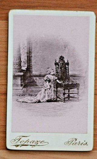 19th Century Cdv Of A Young Girl In Elaborate Dress,  Paris Studio (topaze)