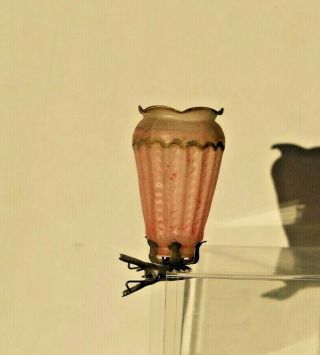 Rare Antique Victorian Christmas Tree Candle Clip Pink Gilt Glass Lantern Shade