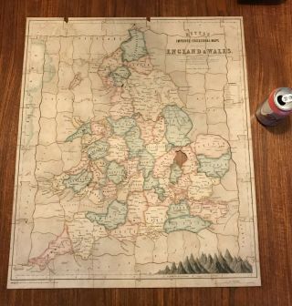 Antique John Betts Wooden Jigsaw Puzzle Map Of England & Wales