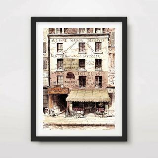 Vintage French Paris Bar Restaurant Drawing Art Print Poster Wall Picture,  Sizes