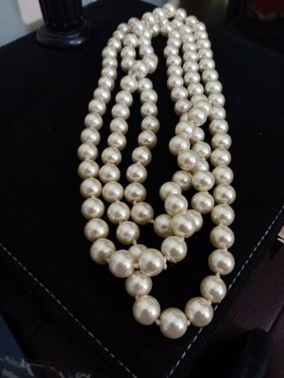 Vintage Cream Glass Pearl Bead Extra Long String Strand Necklace