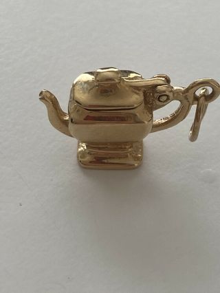Estate 14k Yellow Gold Antique Tea/Coffee Pot Charm Lid Opens Adorable 2.  7g 3
