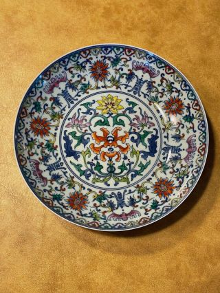 Chinese Doucai Porcelain Plate / Bowl Yongzheng Mark Lotus Flower Bat Decoration