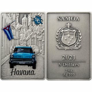 Havana Splash Of Colour 2 Oz Antique Finish Silver Coin 5$ Samoa 2021