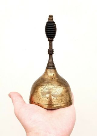 Antique 19th Century Brass Table Hand Bell - With Turned Wooden Beehive Handle