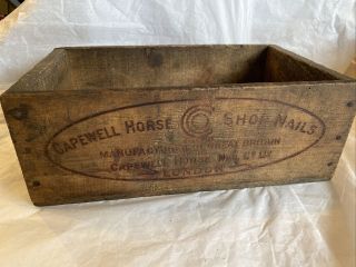 Vintage Capewell Wooden Horse Shoe Nails Box Storage Advertising