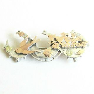 Antique Edwardian Solid Silver Sterling Sweetheart Brooch Gold Overlay Birm 1907