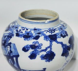 19th c Antique Chinese Blue & White Porcelain Covered Jar Urn Vase Kangxi 5