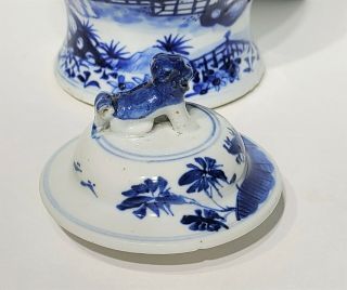 19th c Antique Chinese Blue & White Porcelain Covered Jar Urn Vase Kangxi 6