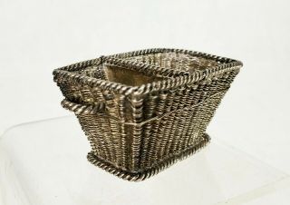 Antique Miniature Finely Woven Silver Wire Laundry Basket