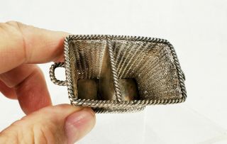 Antique Miniature Finely Woven Silver Wire Laundry Basket 2