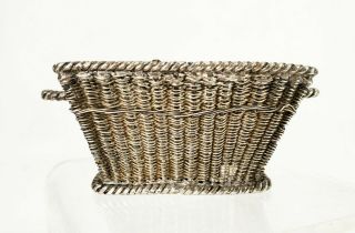 Antique Miniature Finely Woven Silver Wire Laundry Basket 3