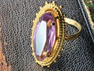 Antique Vintage Soviet Union Ussr Ring Amethyst Faceted Glass Stamped Mkn