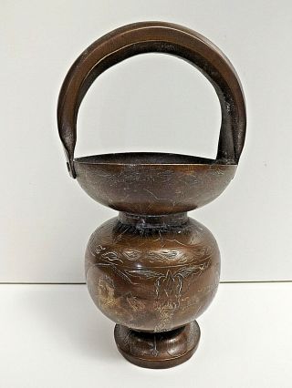 Antique 19th Century Indian Copper Holy Water Pot Engraved With Deities 2