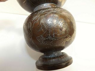 Antique 19th Century Indian Copper Holy Water Pot Engraved With Deities 3