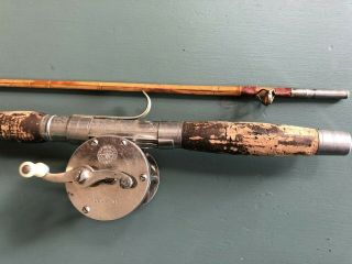 Antique Abbey & Imbrie A & I Bamboo Fishing Pole Rod & Reel