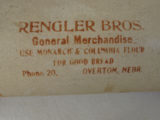 Antique Advertising Stoneware Rolling Pin w/ Bands Rengler Bros.  Overto Nebraska 2