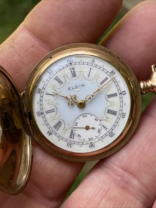 Antique 1904 Elgin Ladies Gold Filled G.  F.  Victorian Full Hunter Pocket Watch 0s