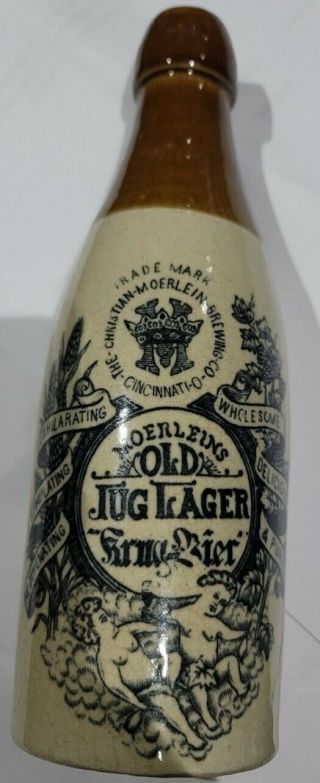 Antique Stoneware Christian Moerlein Old Jug Lager Beer Bottle,  Cincinnati,  Oh