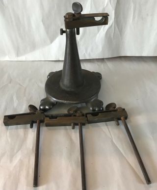 Antique Vintage Laboratory Lab Retort Stand Heavy Cast Iron With Four Brass Clam