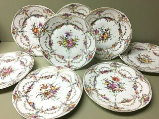 8 - Antique Bauer Rosenthal Co.  Dresden Hand Painted 8.  5 " Plates - Gorgeous