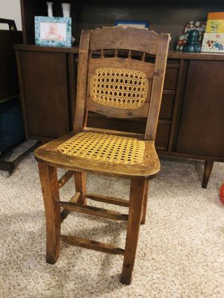 Antique Wood Carved Back Chair W/ Cane Seat & Back (late 1800s)