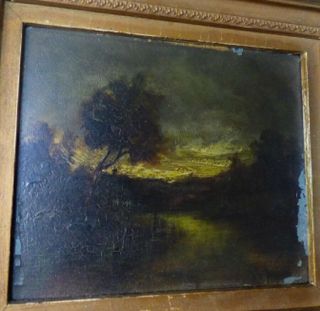 Antique Small Oil On Board J T Agnew Possibly Jeannette Agnew Lyon Moonlight Ny