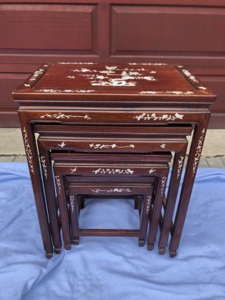 Chinese Mother Of Pearl Set Of 4 Stacking Nesting Tables