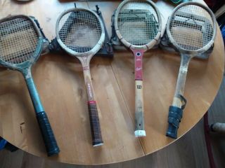 Antique Vintage Wooden Tennis Rackets X4 All As Found Dunlop Maxply,  Wilson