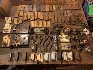 Large Mixed Joblot Of Antique/vintage Brass Hinges & Door Locks