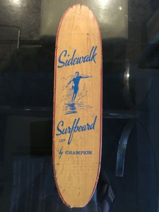 Vintage 1970’s Sidewalk Surfboard By Champion Wooden Skateboard Metal Wheels