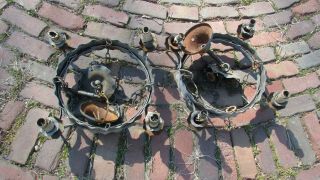 2 Antique Ornate Art Deco Gothic Wrought Iron 4 Light Chandelier Hand Made