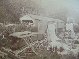 C.  1886 Antique Photograph Of Vermont Train Wreck At Three Bridge Crossing
