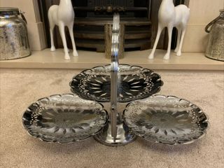 Vintage Folding Silver Tone Cake Stand 3 Tier