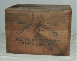 Antique Vintage Lydia Pinkham Vegetable Compound Wooden Crate Box