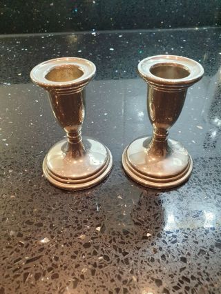 vintage antique pair dwarf miniture silver candlesticks weighted 3 inch high 2