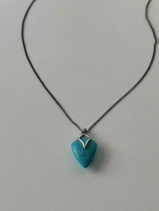 A Stunning Antique Art Nouveau Silver & Turquoise Stone Heart On Chain - C1920