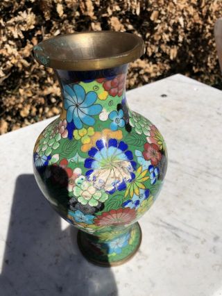 Chinese Vintage Cloisonné Enamel Vase.  9 Inches High.  Very Pretty.