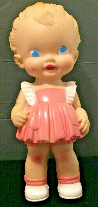 Vintage 1950’s Sun Rubber Co.  Squeaker Toy Girl Doll Squeaks