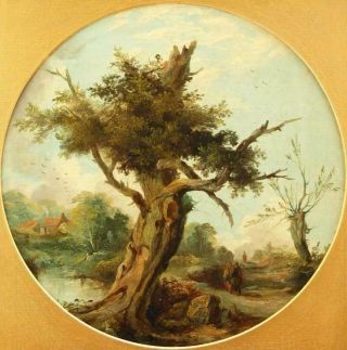C1857 Travellers On A Trail By Oak Tree Signed S Day ? Antique Oil Painting
