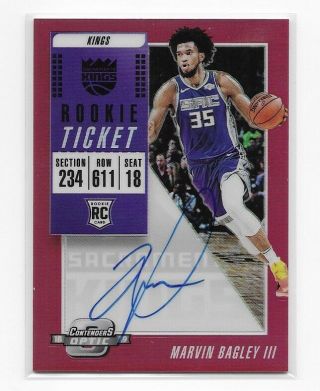 Marvin Bagley 2018 19 Contenders Optic 110 Red Prizms Auto Rookie Rc Ssp /149