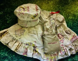Garden Goose Clothes Outfit For An Antique Dress,  Cap And Bag Hand Madei