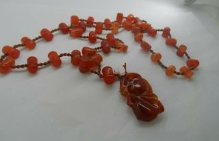 Stunning Antique Hand Carved Carnelian Necklace & Pendant 59 Grams