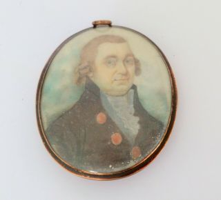 Antique Glazed Portrait Miniature Of A Gentleman C1800