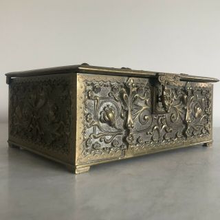 Signed Antique Art Nouveau Brass Bronze Jewelry Casket Trinket Box Sohne Style