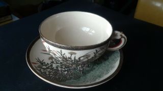 Vintage Japanese Satsuma Porcelain Tea Cup And Saucer With Dragon Handle