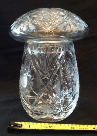 Vintage American Brilliant Pattern Cut Glass Lead Crystal Mushroom Jar Lid 5.  5”