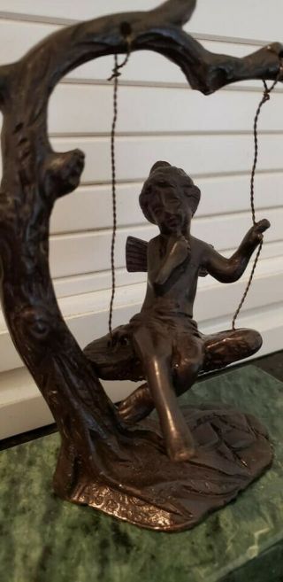 Vintage A.  (auguste) Moreau Bronze On Marble Fairy / Cupid / Cherub On Swing.