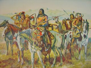 Vintage CM Russell Lithograph The Advance Gaurd Native American Scene Print USA 2